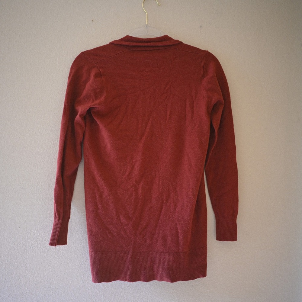 Pink Clover Women Rust Burgundy Open Front Duster Cardigan Sweater Pockets S